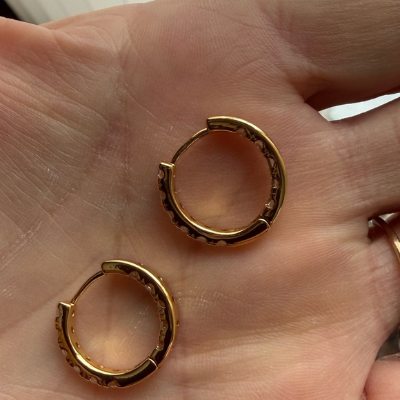 Pandora Gold Hoop Earrings with Clear Stones - Picture 8 of 8